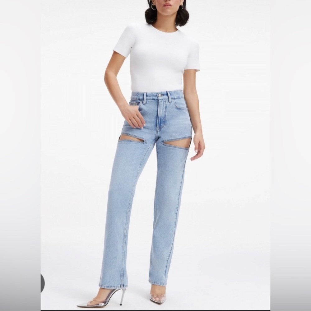 Good American GOOD ICON CUTOUT JEANS Straight Light Wash Blue813 NWT Sz 12/31